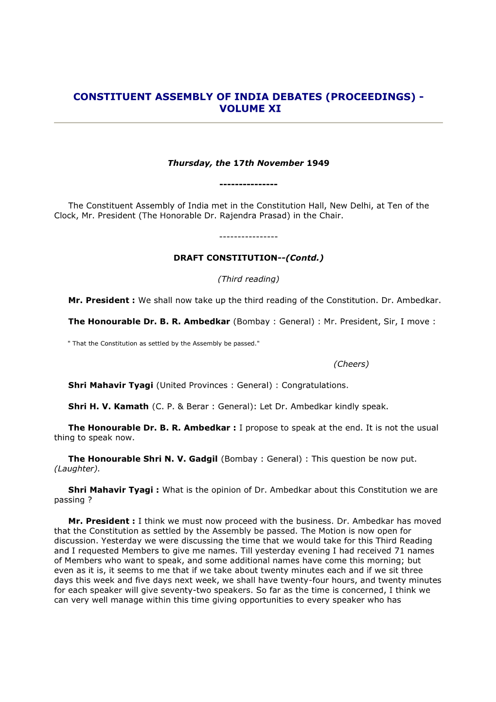Constituent Assembly of India Debates (Proceedings) - Volume Xi