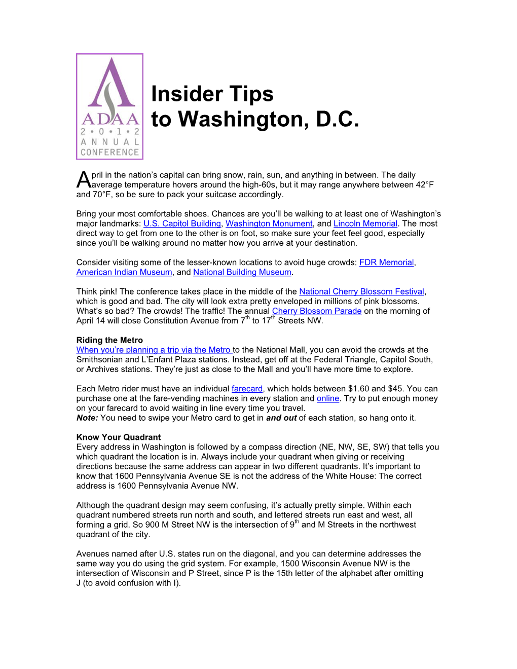 Insider Tips to Washington, D.C