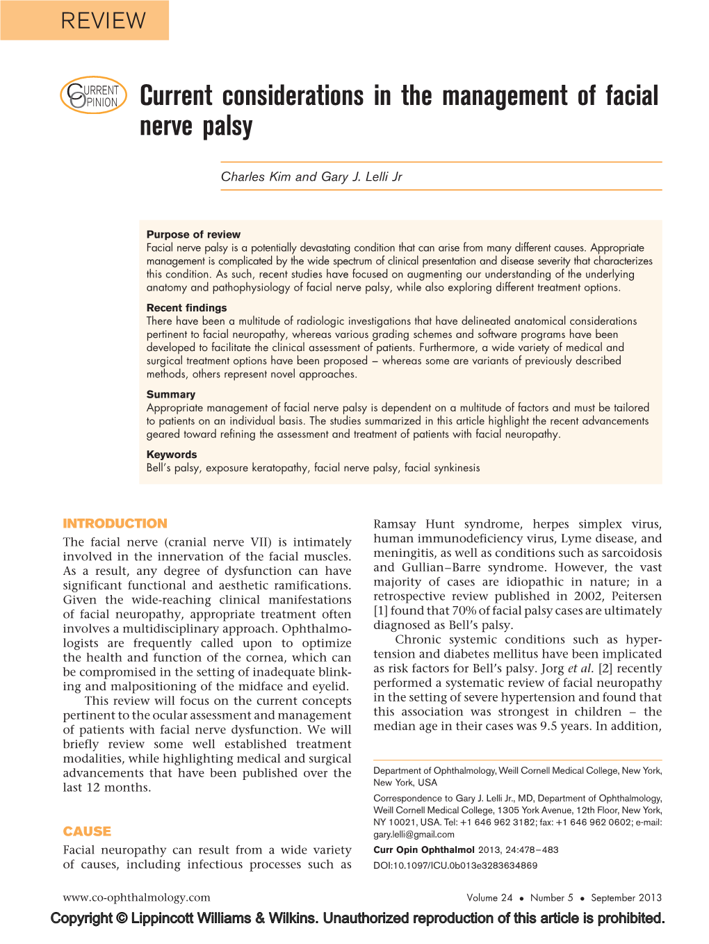 Current Considerations in the Management of Facial Nerve Palsy