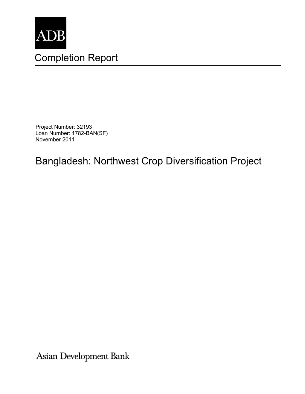 PCR: Bangladesh: Northwest Crop Diversification Project