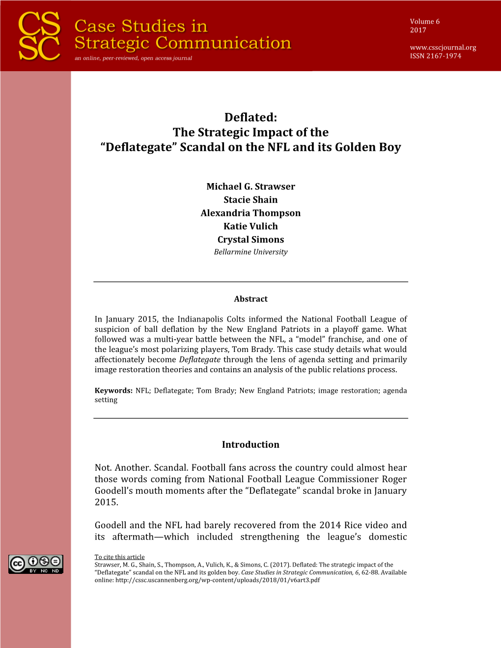 Deflated: the Strategic Impact of the “Deflategate” Scandal on the NFL and Its Golden Boy