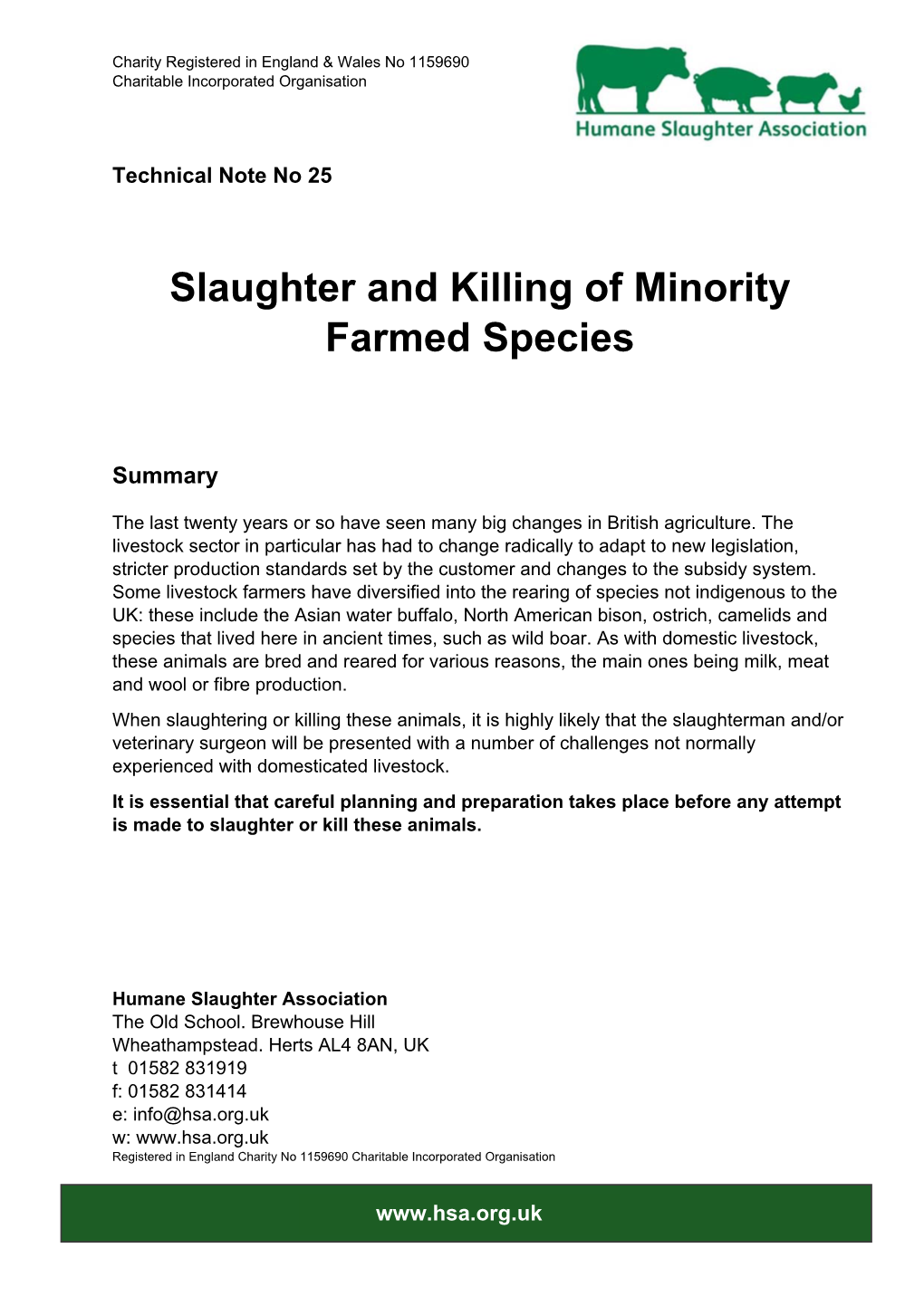 Slaughter and Killing of Minority Farmed Species