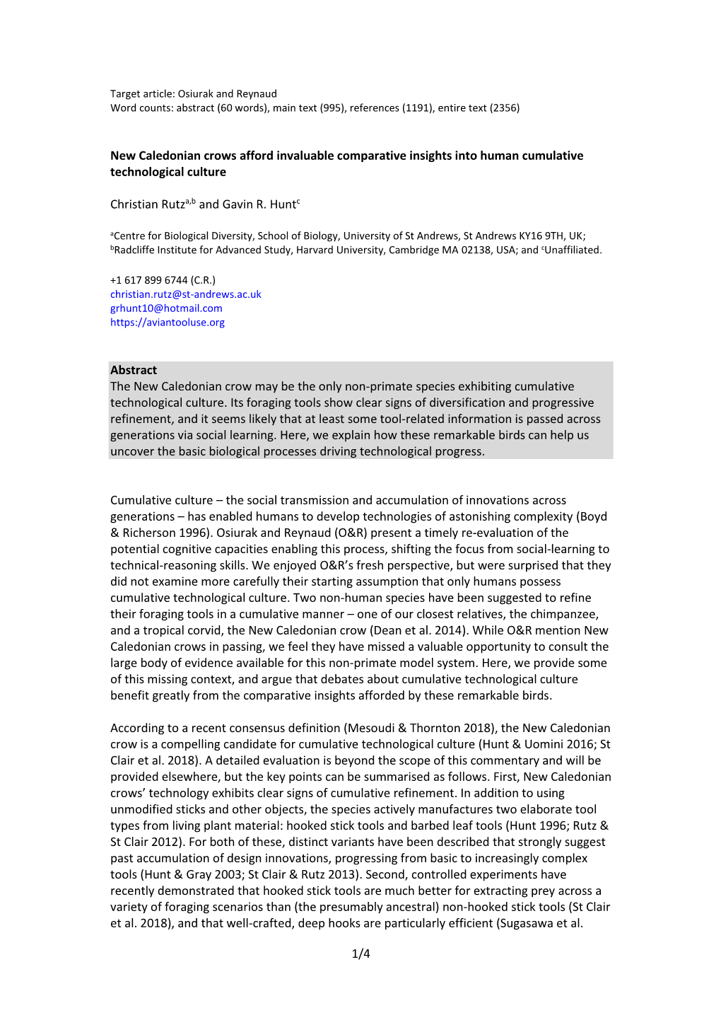 1/4 New Caledonian Crows Afford Invaluable Comparative Insights Into