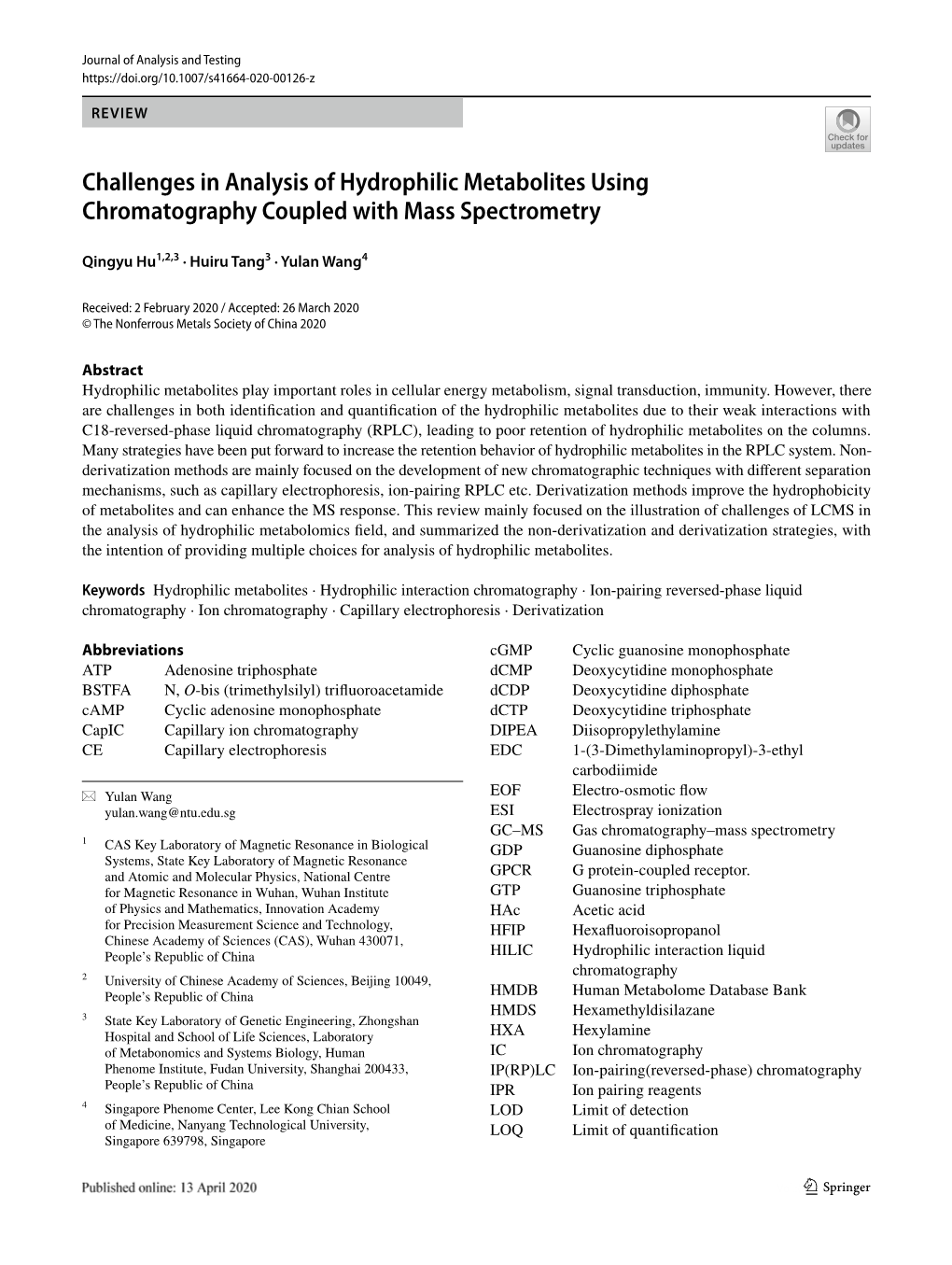 Challenges in Analysis of Hydrophilic Metabolites Using Chromatography Coupled with Mass Spectrometry