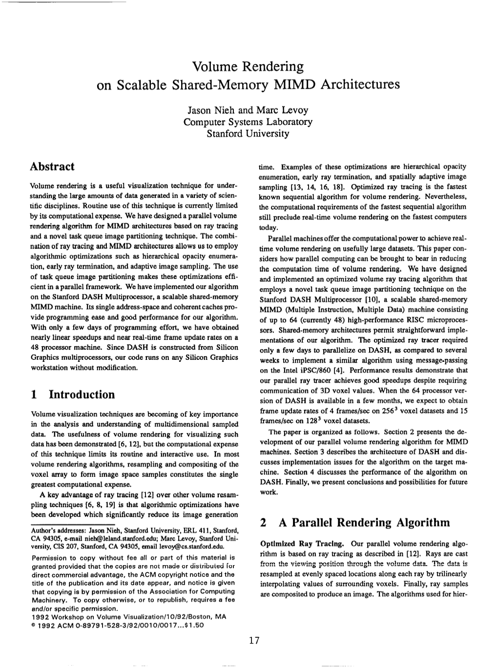 Volume Rendering on Scalable Shared-Memory MIMD Architectures