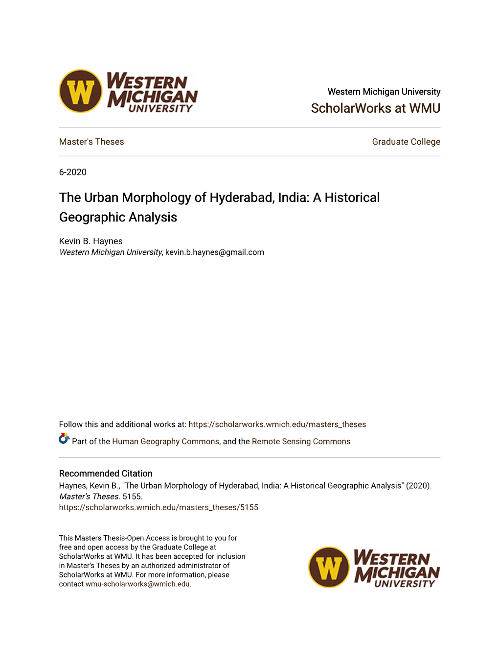 The Urban Morphology of Hyderabad, India: a Historical Geographic Analysis