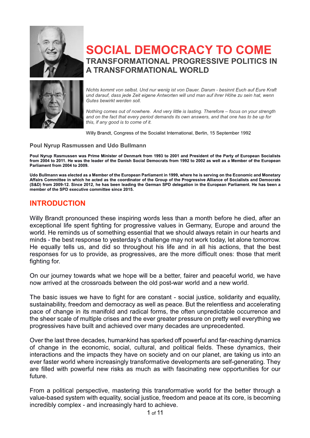 Social Democracy to Come Transformational Progressive Politics in a Transformational World