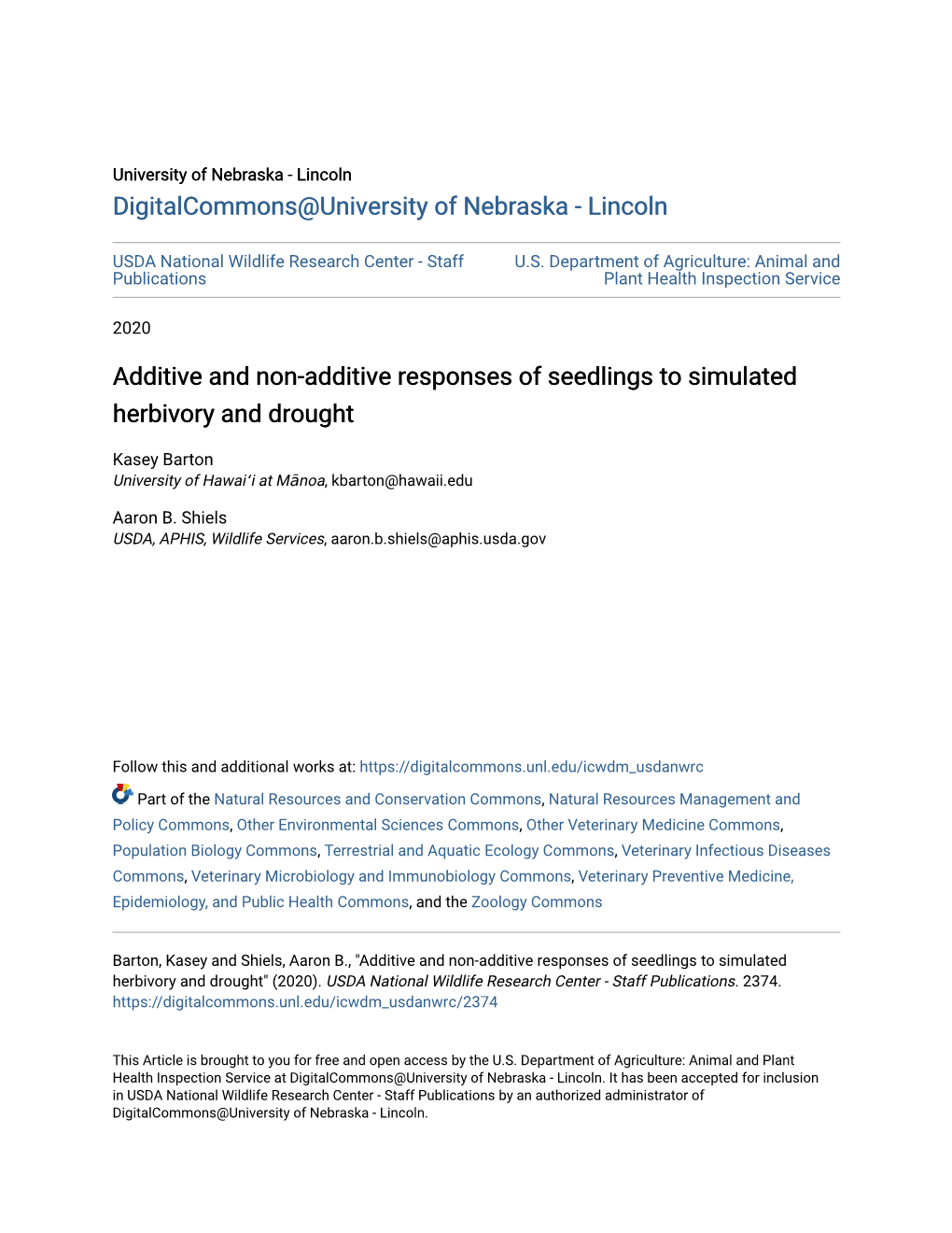 Additive and Non-Additive Responses of Seedlings to Simulated Herbivory and Drought