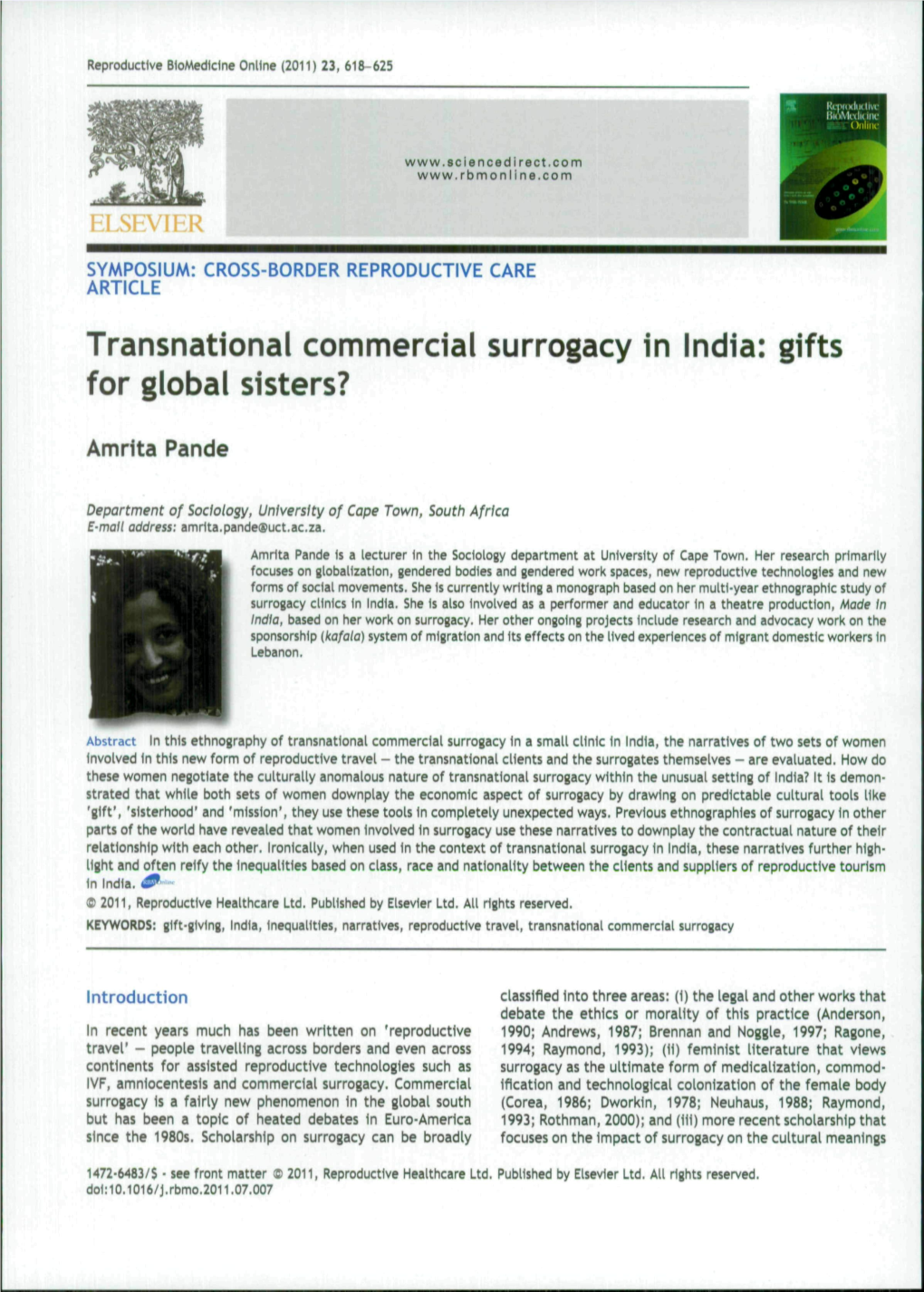 Transnational Commercial Surrogacy in India: Gifts for Global Sisters?