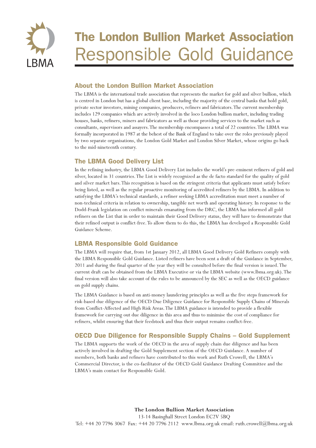 The London Bullion Market Association Responsible Gold Guidance