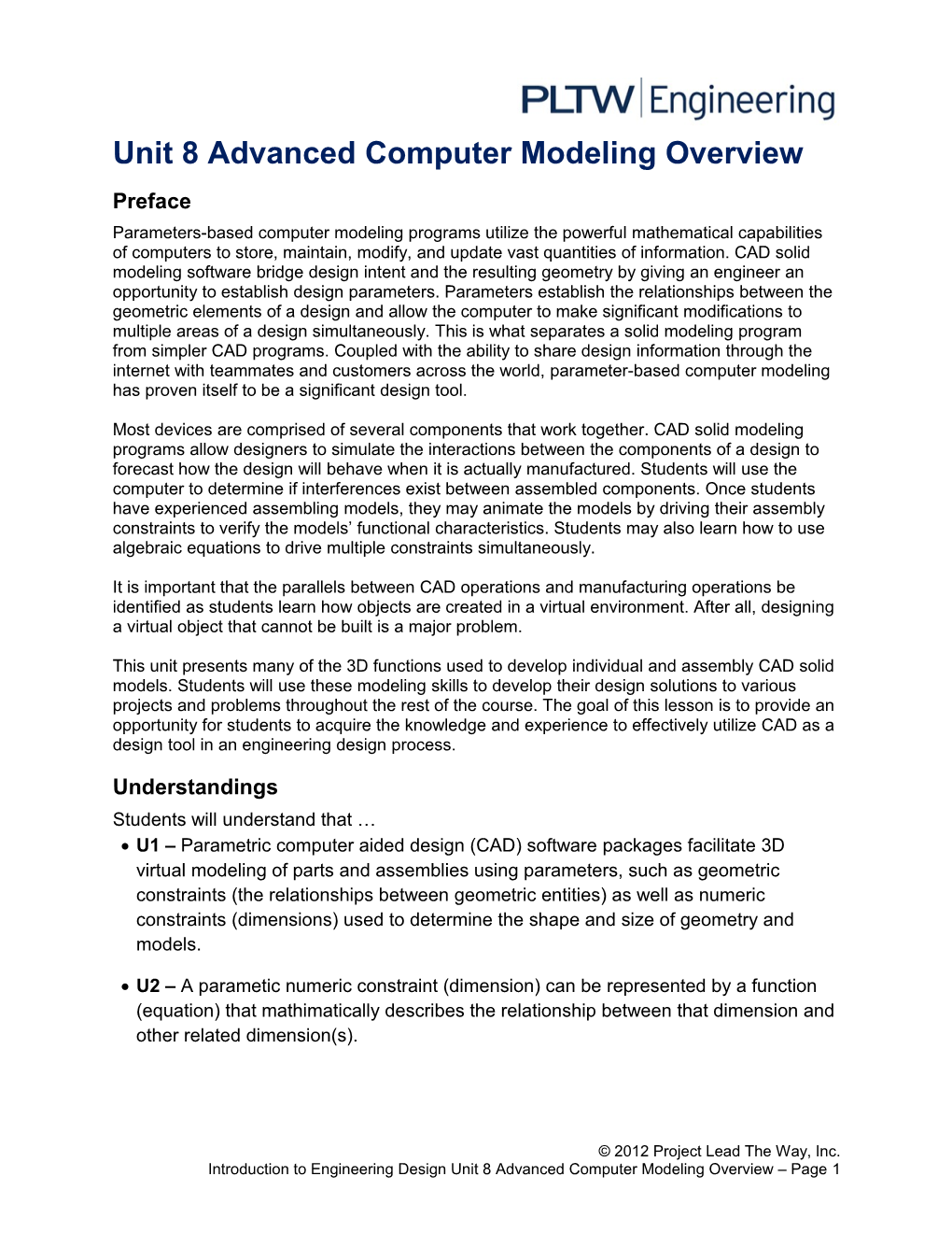 Unit 8 Advanced Computer Modeling