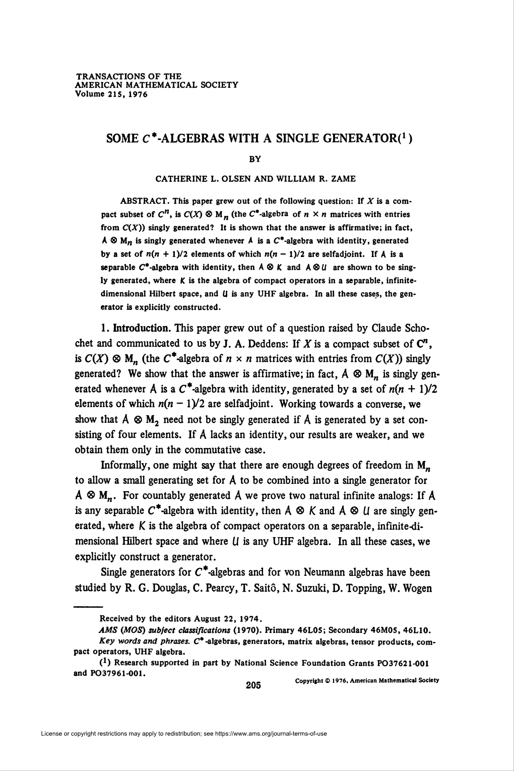 Some C*-Algebras with a Single Generator*1 )