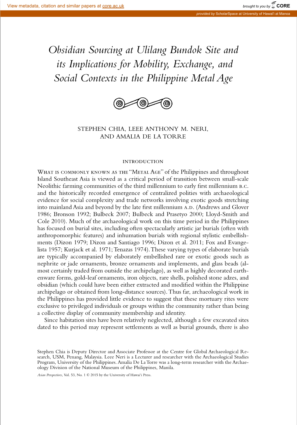 Obsidian Sourcing at Ulilang Bundok Site and Its Implications for Mobility, Exchange, and Social Contexts in the Philippine Metal Age