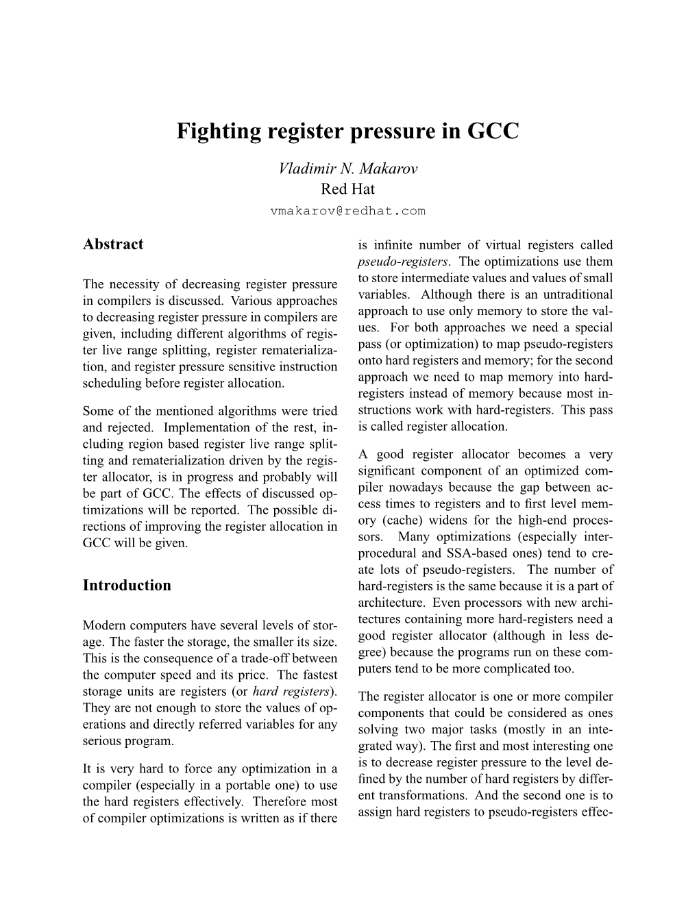 Fighting Register Pressure in GCC