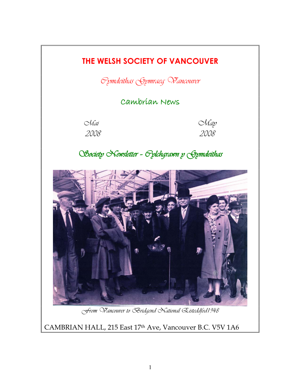 The Welsh Society of Vancouver