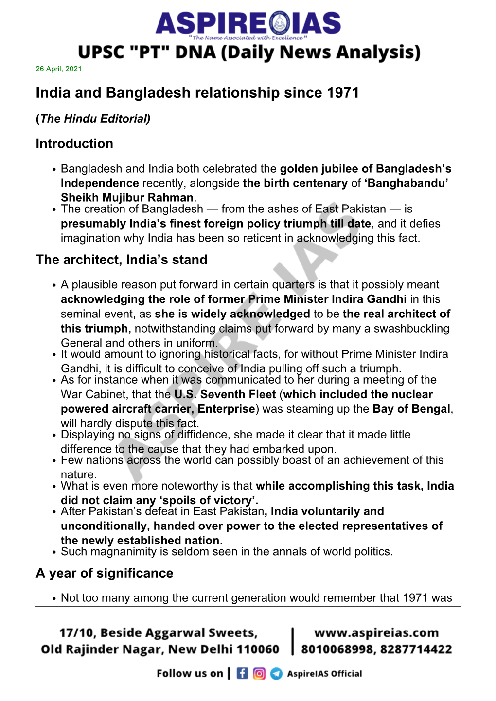 India and Bangladesh Relationship Since 1971