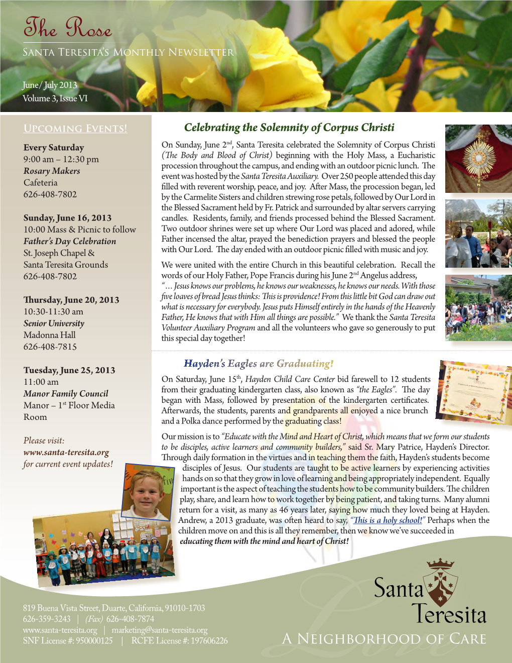 The Rose Santa Teresita’S Monthly Newsletter