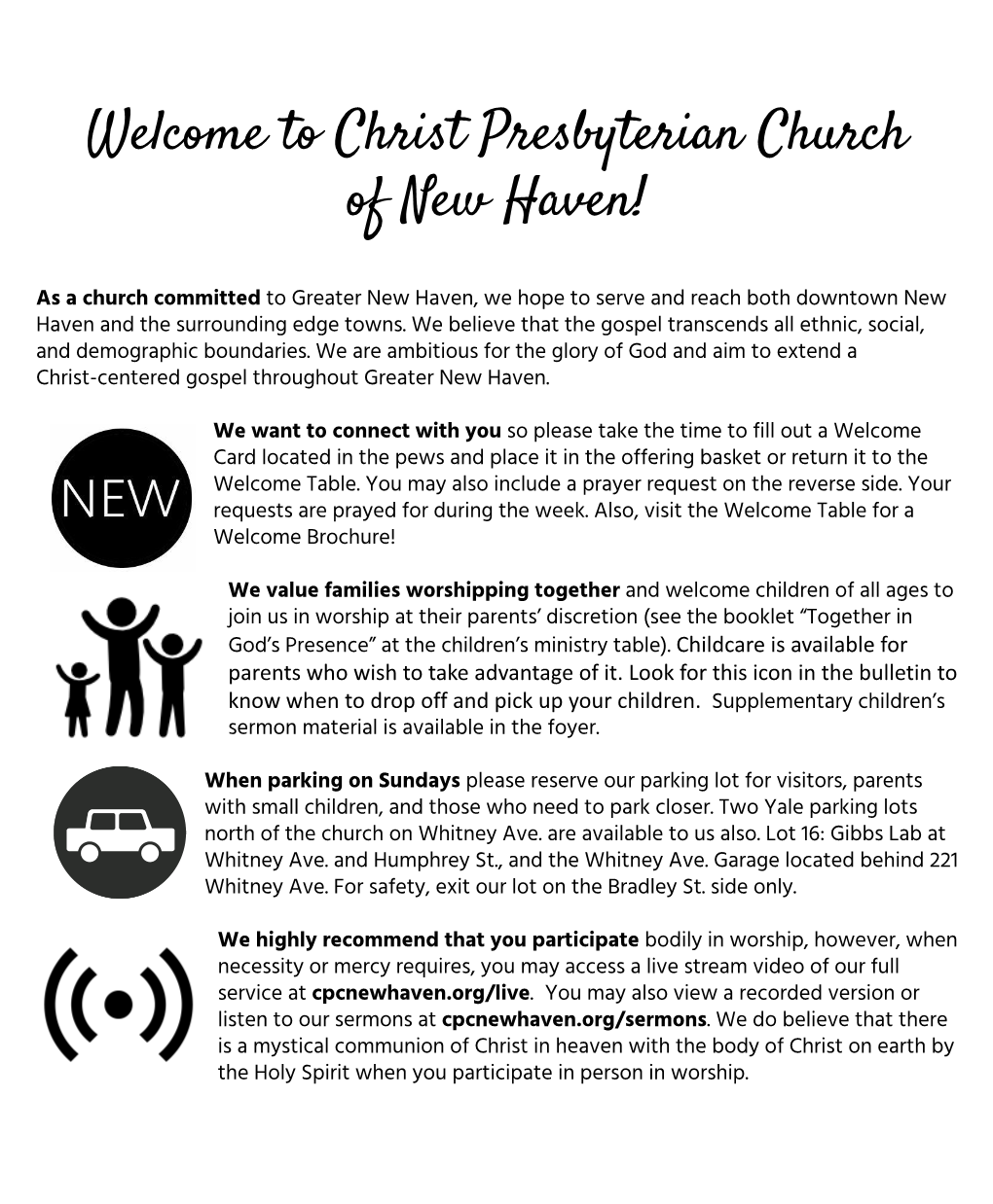 Welcome to Christ Presbyterian Church of New Haven!