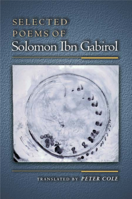 SELECTED POEMS of Solomon Ibn Gabirol the Lockert Library of Poetry in Translation