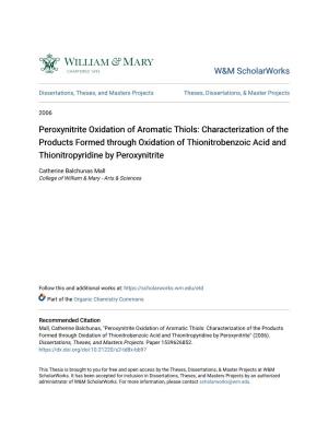 Peroxynitrite Oxidation of Aromatic Thiols: Characterization of the Products Formed Through Oxidation of Thionitrobenzoic Acid and Thionitropyridine by Peroxynitrite