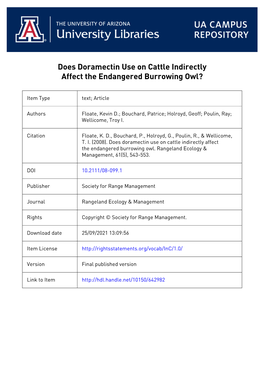 Does Doramectin Use on Cattle Indirectly Affect the Endangered Burrowing Owl?