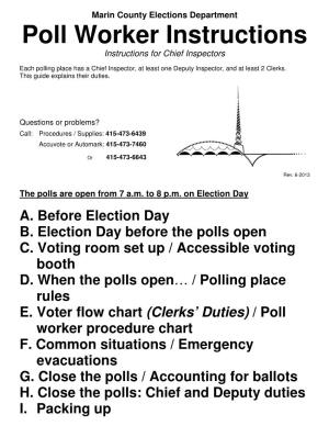 Poll Worker Instructions Instructions for Chief Inspectors