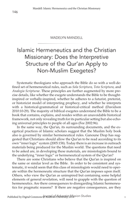 Islamic Hermeneutics and the Christian Missionary 146