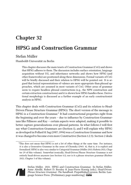 Chapter 32 HPSG and Construction Grammar Stefan Müller Humboldt-Universität Zu Berlin