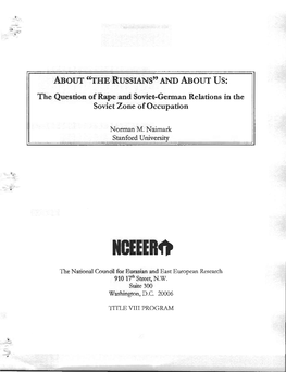 The Question of Rape and Soviet-German Relations in the Soviet Zone-Of Occupatio N