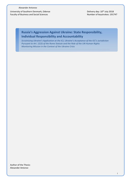 Russia's Aggression Against Ukraine: State Responsibility, Individual