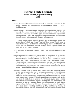 Internet Debate Research Rich Edwards, Baylor University 2012