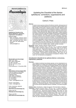 Updating the Checklist of the Iberian Opiliofauna: Corrections, Suppressions and Additions