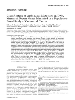 Classification of Ambiguous Mutations in DNA Mismatch Repair Genes Identified in a Population- Based Study of Colorectal Cancer