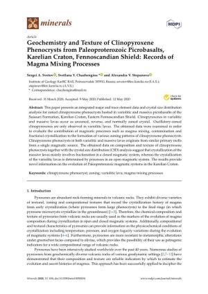 Geochemistry and Texture of Clinopyroxene Phenocrysts from Paleoproterozoic Picrobasalts, Karelian Craton, Fennoscandian Shield: Records of Magma Mixing Processes
