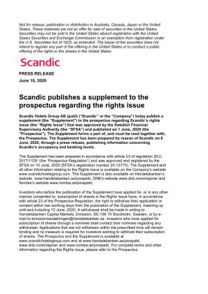Scandic Publishes a Supplement to the Prospectus Regarding the Rights Issue