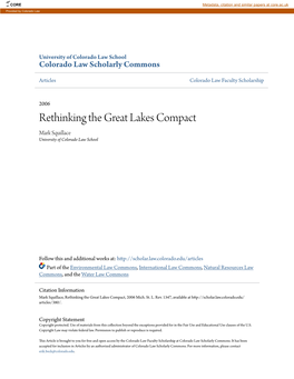 Rethinking the Great Lakes Compact Mark Squillace University of Colorado Law School