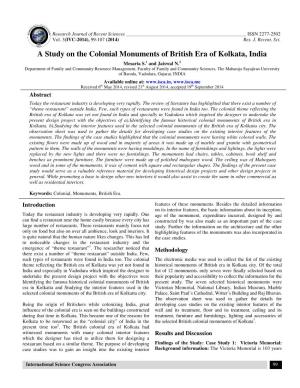 A Study on the Colonial Monuments of British Era of Kolkata, India Mesaria S