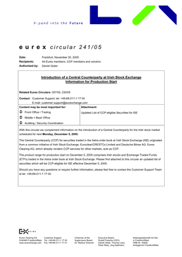 Introduction of a Central Counterparty at Irish Stock Exchange Information for Production Start