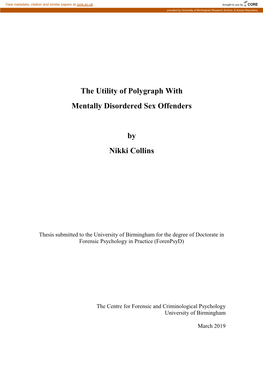 The Utility of Polygraph with Mentally Disordered Sex Offenders by Nikki
