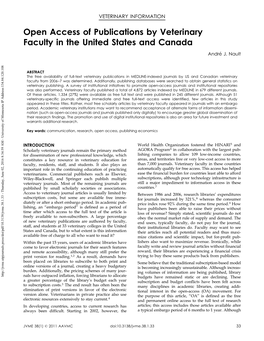 Open Access of Publications by Veterinary Faculty in the United States and Canada