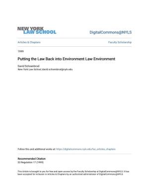 Putting the Law Back Into Environment Law Environment