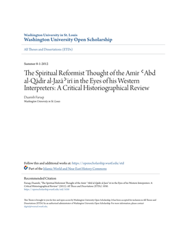 The Spiritual Reformist Thought of the Amīr ʿabd Al-Qādir Al-Jazāʾirī in the Eyes of His Western Interpreters: a Critical Historiographical Review