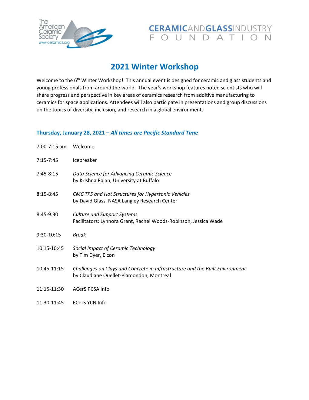 2021 Winter Workshop