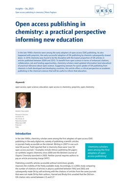 Open Access Publishing in Chemistry | Mario Pagliaro