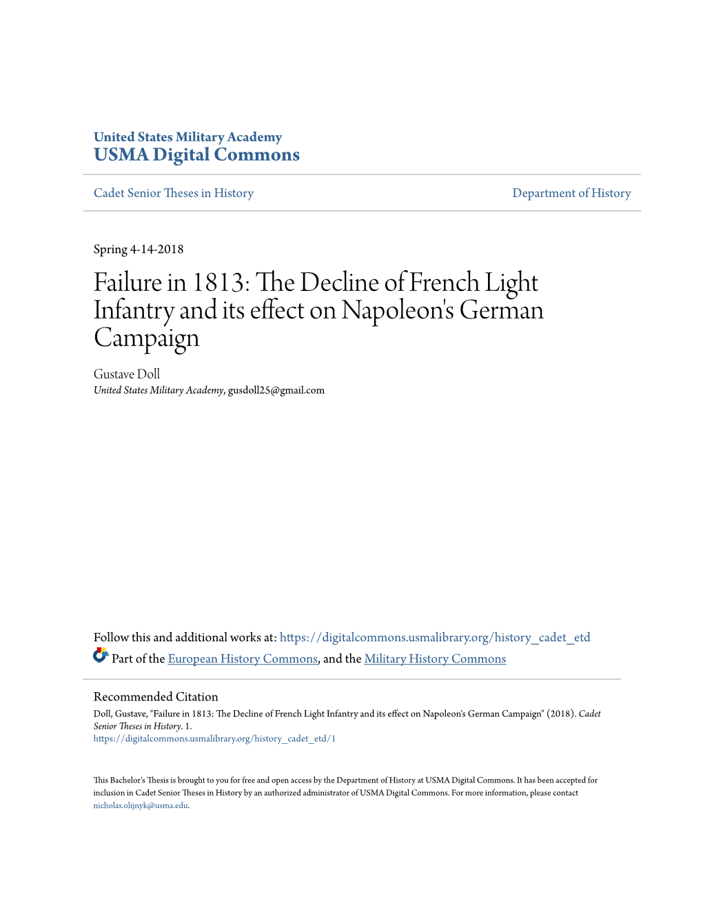 Failure in 1813: the Decline of French Light Infantry and Its Effect on Napoleon’S German Campaign