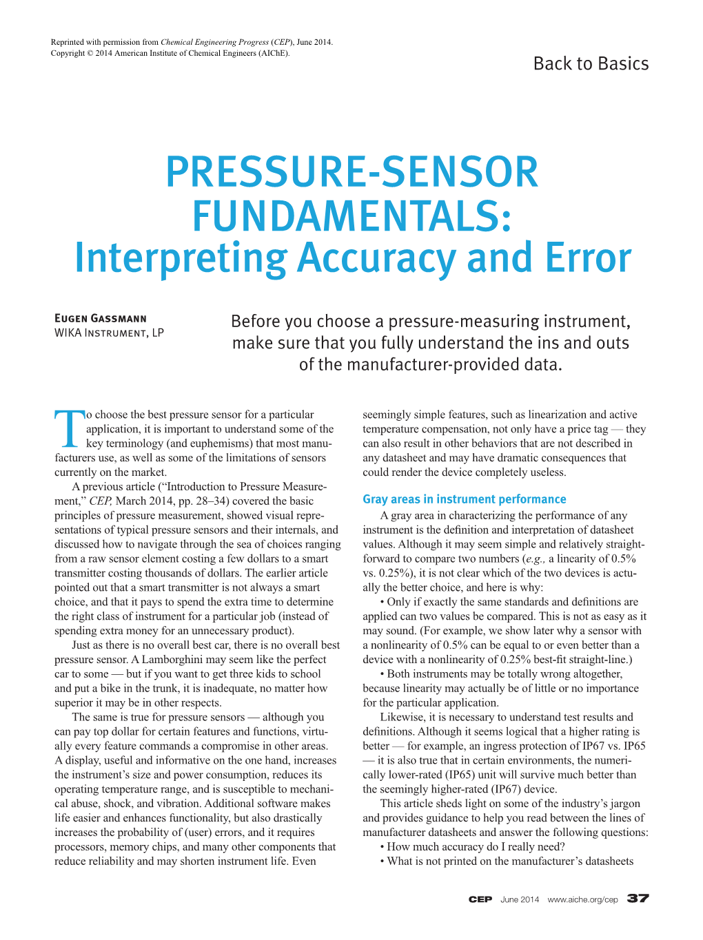 Pressure-Sensor Fundamentals: Interpreting Accuracy and Error