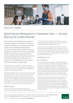 Quick-Service Restaurants in Southeast Asia — Quickly Bracing for a New Normal