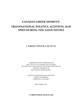 Canada's Greek Moment: Transnational Politics, Activists, and Spies During