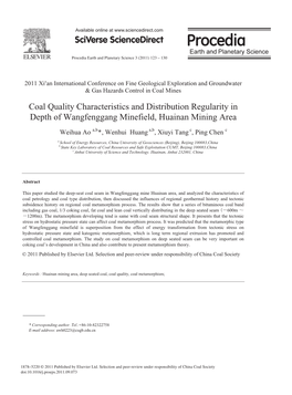 Coal Quality Characteristics and Distribution Regularity in Depth of Wangfenggang Minefield, Huainan Mining Area
