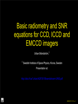 Basic Radiometry and SNR Equations for CCD, ICCD and EMCCD Imagers